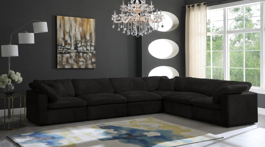 Cozy Black Velvet Modular Fiber Filled Cloud-Like Comfort Overstuffed Reversible Sectional from Meridian - Luna Furniture