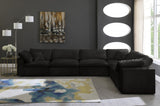 Cozy Black Velvet Modular Fiber Filled Cloud-Like Comfort Overstuffed Reversible Sectional from Meridian - Luna Furniture