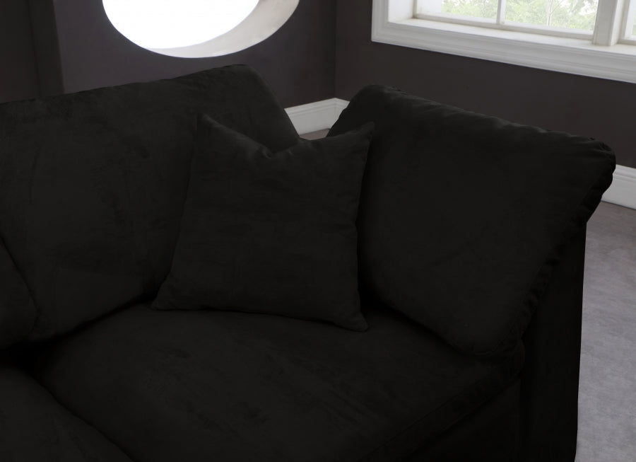 Cozy Black Velvet Modular Fiber Filled Cloud-Like Comfort Overstuffed Reversible Sectional from Meridian - Luna Furniture