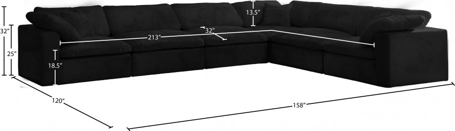 Cozy Black Velvet Modular Fiber Filled Cloud-Like Comfort Overstuffed Reversible Sectional from Meridian - Luna Furniture