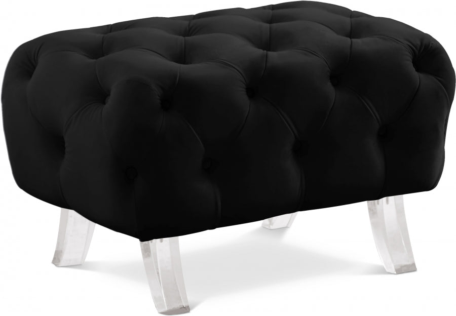 Crescent Black Velvet Ottoman from Meridian - Luna Furniture