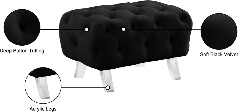 Crescent Black Velvet Ottoman from Meridian - Luna Furniture