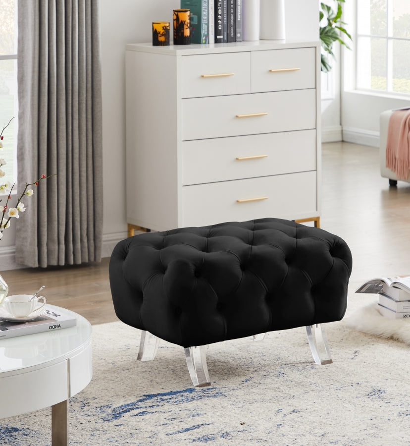 Crescent Black Velvet Ottoman from Meridian - Luna Furniture