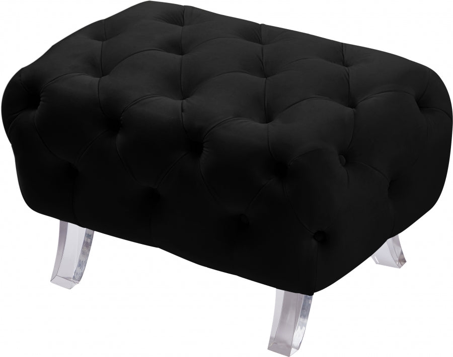 Crescent Black Velvet Ottoman from Meridian - Luna Furniture