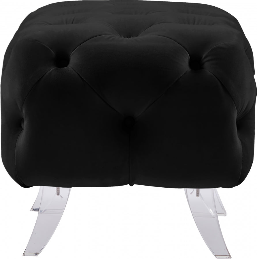 Crescent Black Velvet Ottoman from Meridian - Luna Furniture