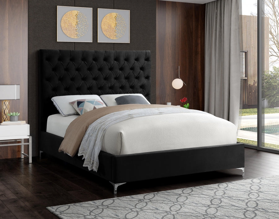 Cruz Black Velvet Full Bed from Meridian - Luna Furniture