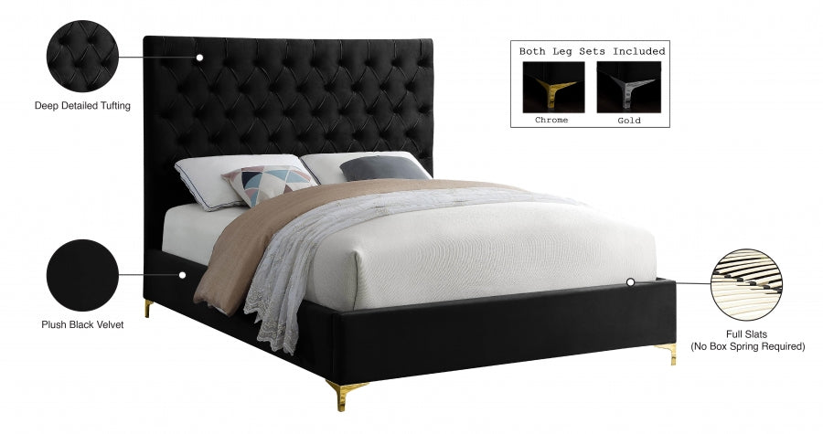 Cruz Black Velvet Full Bed from Meridian - Luna Furniture