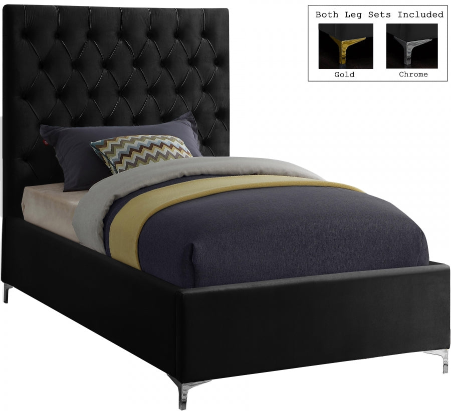 Cruz Black Velvet Twin Bed from Meridian - Luna Furniture