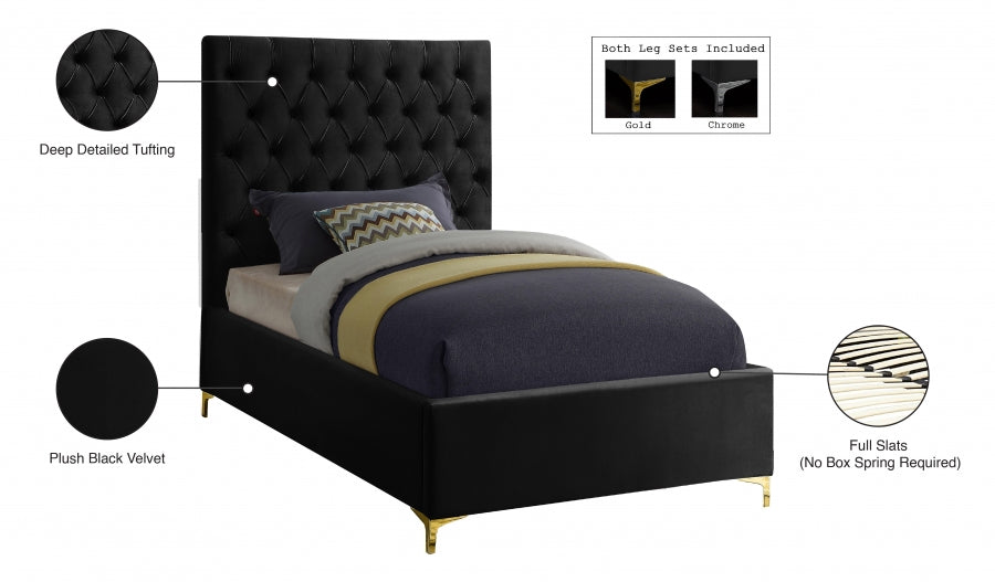 Cruz Black Velvet Twin Bed from Meridian - Luna Furniture