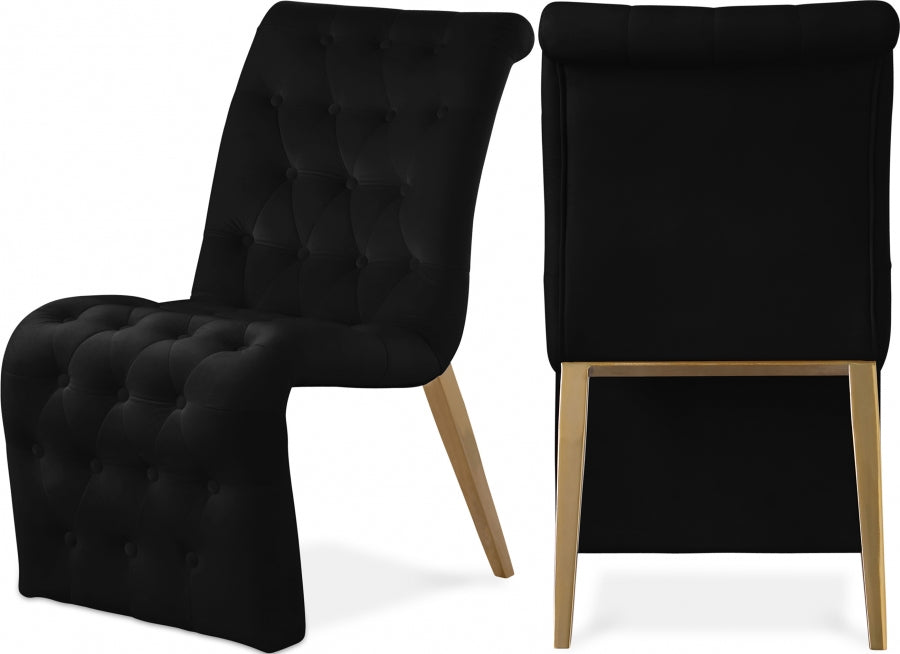 Curve Black Velvet Dining Chair, Set of 2 from Meridian - Luna Furniture