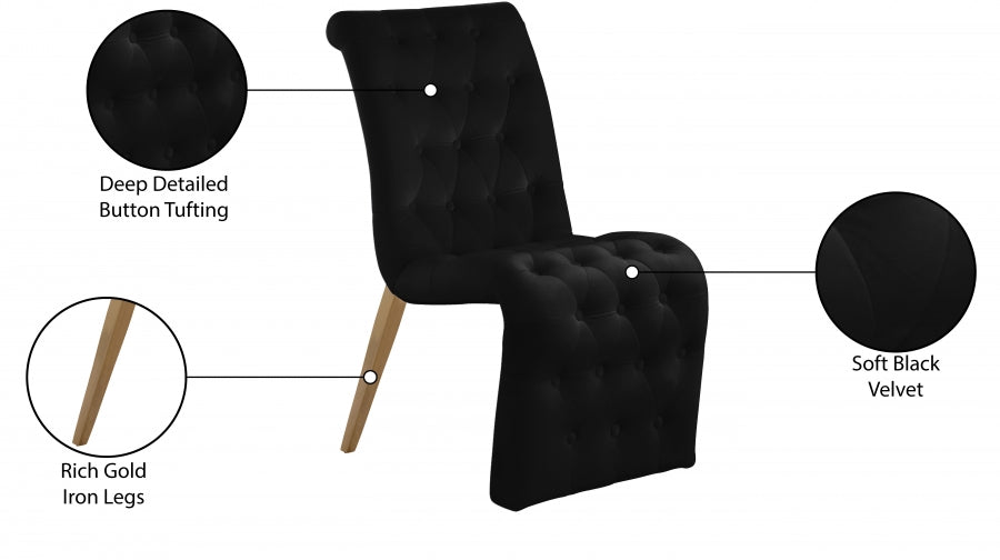 Curve Black Velvet Dining Chair, Set of 2 from Meridian - Luna Furniture