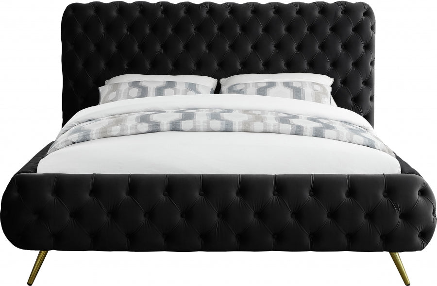 Delano Black Velvet Queen Bed from Meridian - Luna Furniture