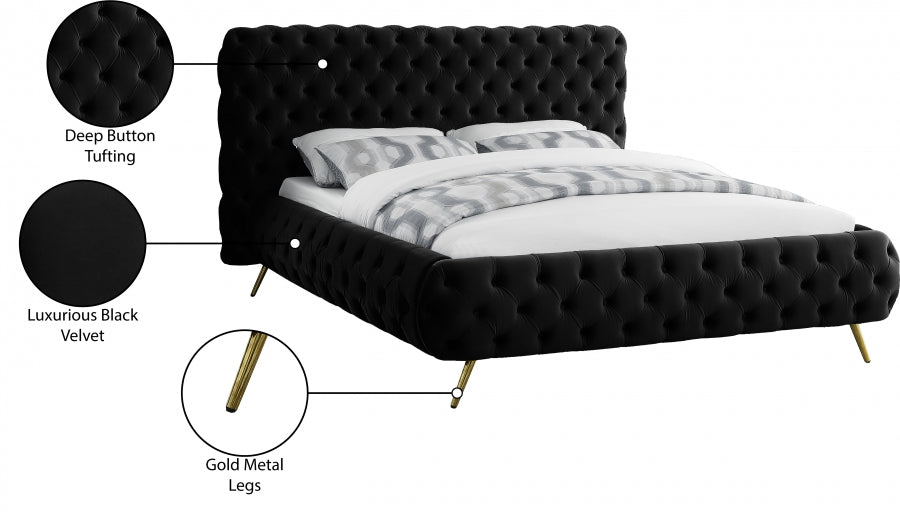 Delano Black Velvet Queen Bed from Meridian - Luna Furniture