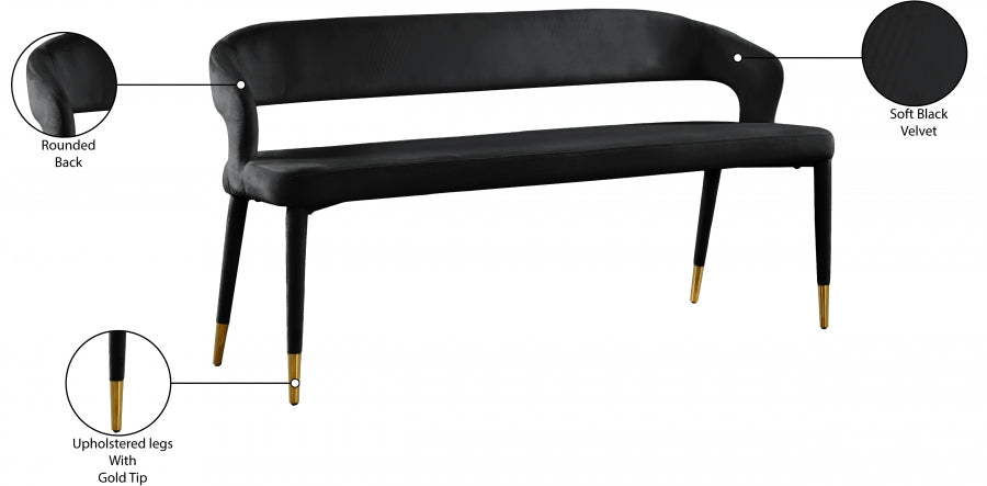 Destiny Black Velvet Bench from Meridian - Luna Furniture