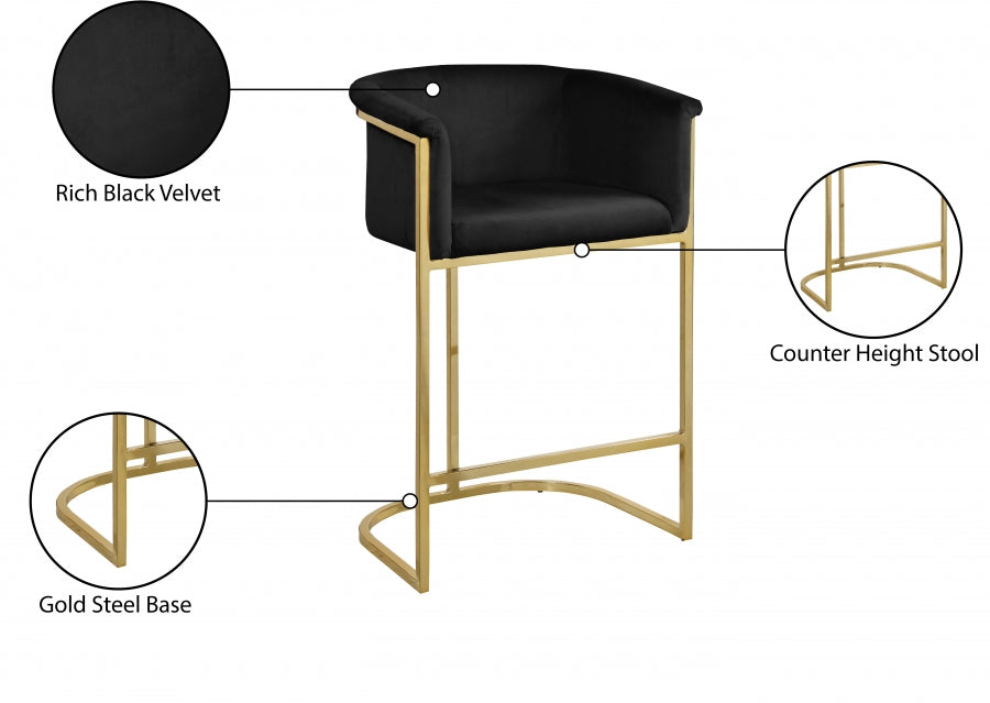 Donatella Black Velvet Counter Stool from Meridian - Luna Furniture