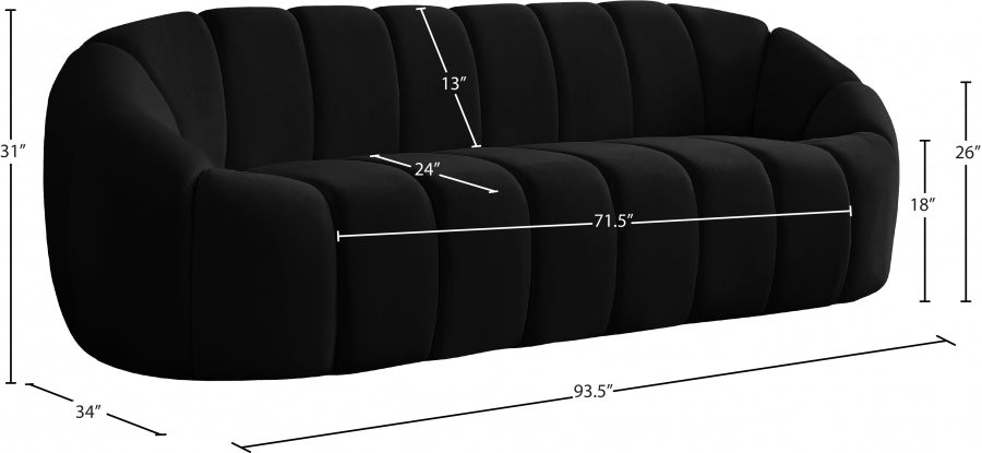 Elijah Black Velvet Sofa from Meridian - Luna Furniture