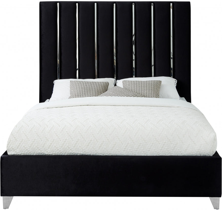 Enzo Black Velvet Full Bed from Meridian - Luna Furniture