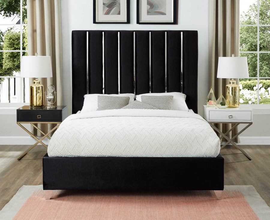 Enzo Black Velvet Full Bed from Meridian - Luna Furniture