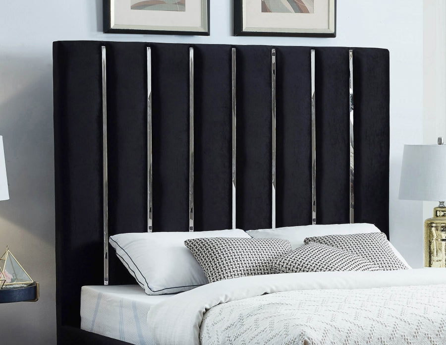 Enzo Black Velvet Full Bed from Meridian - Luna Furniture