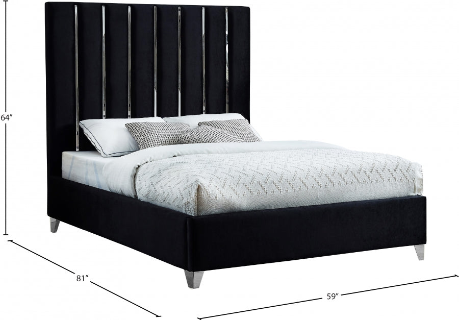 Enzo Black Velvet Full Bed from Meridian - Luna Furniture