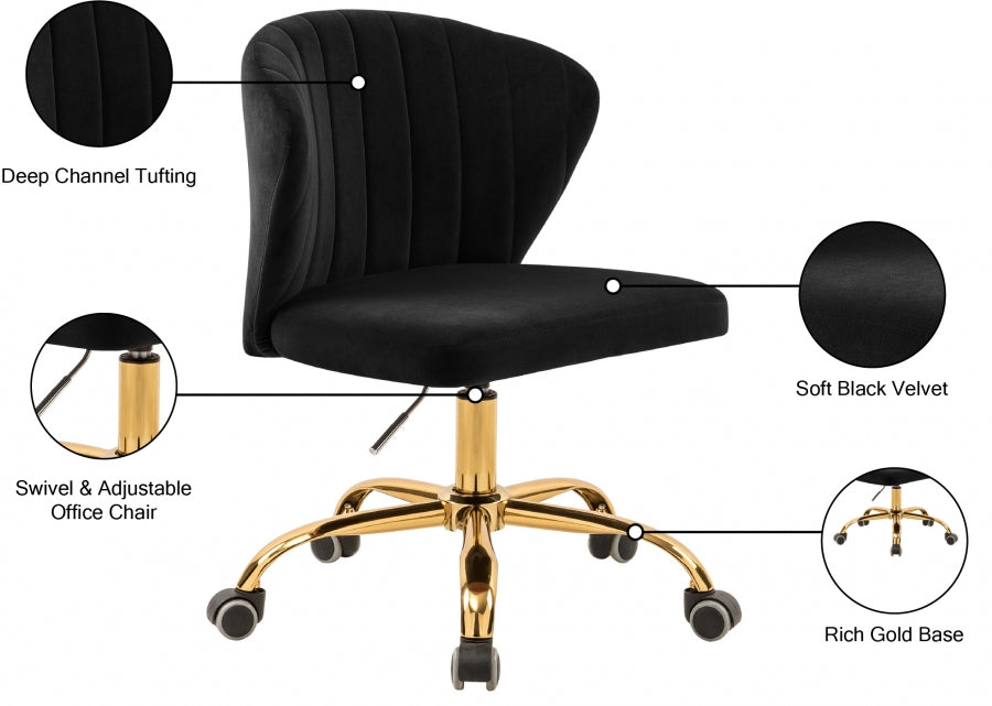 Finley Black Velvet Office Chair from Meridian - Luna Furniture