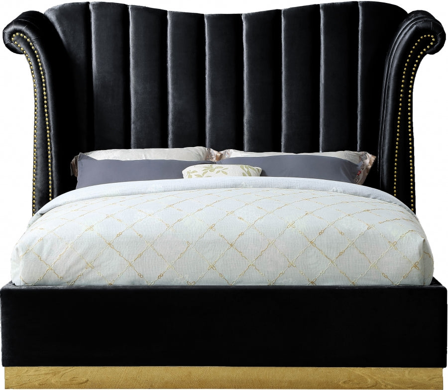 Flora Black Velvet King Bed from Meridian - Luna Furniture