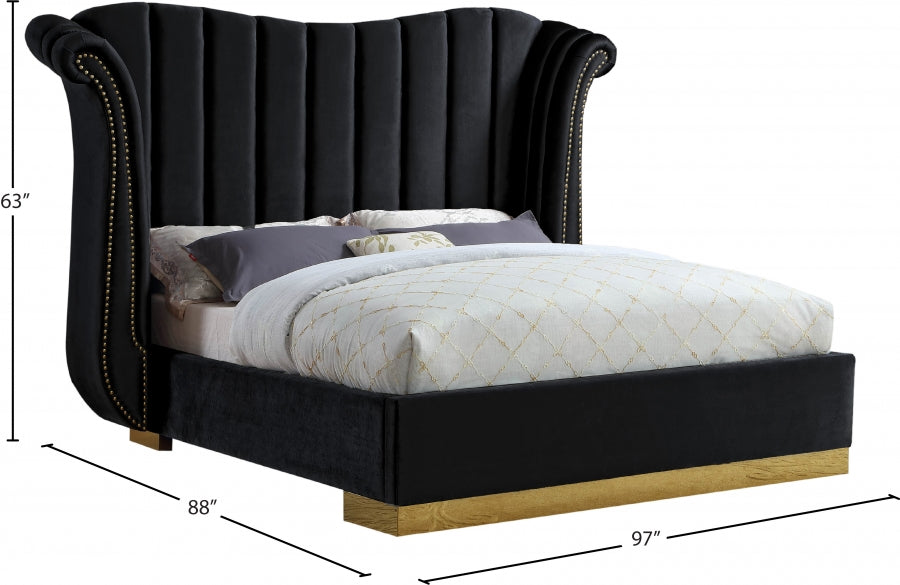 Flora Black Velvet King Bed from Meridian - Luna Furniture