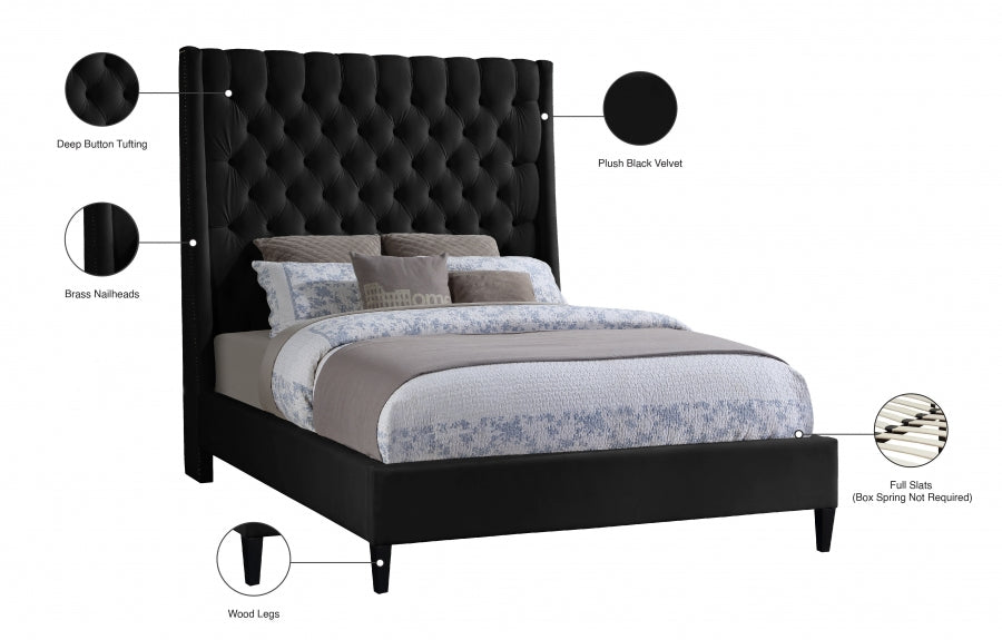 Fritz Black Velvet Full Bed from Meridian - Luna Furniture