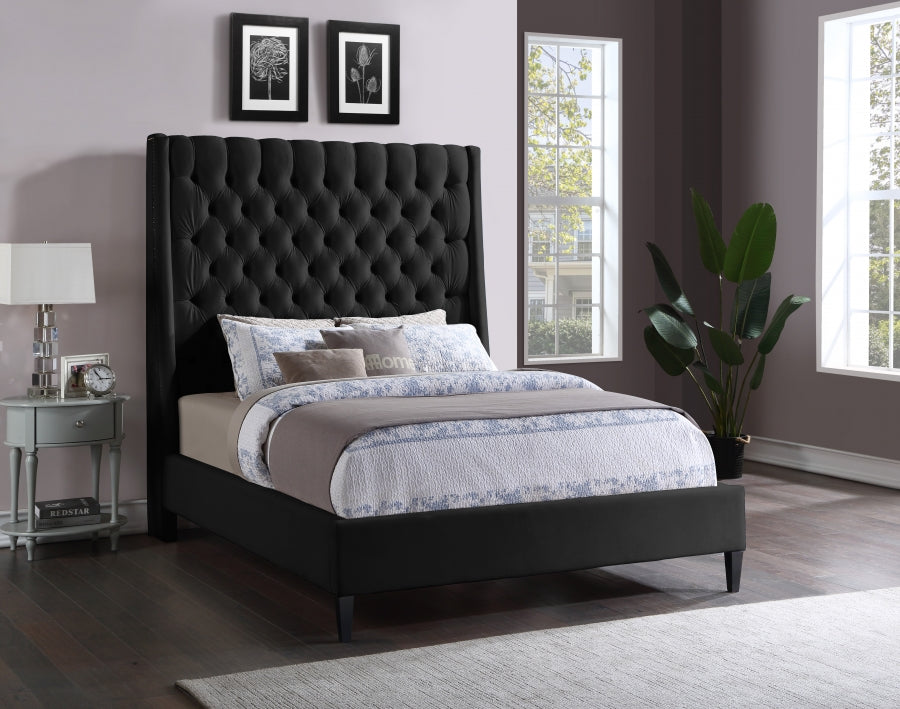 Fritz Black Velvet Full Bed from Meridian - Luna Furniture