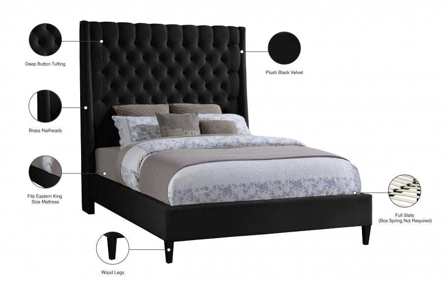 Fritz Black Velvet King Bed from Meridian - Luna Furniture