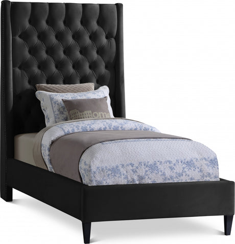 Fritz Black Velvet Twin Bed from Meridian - Luna Furniture