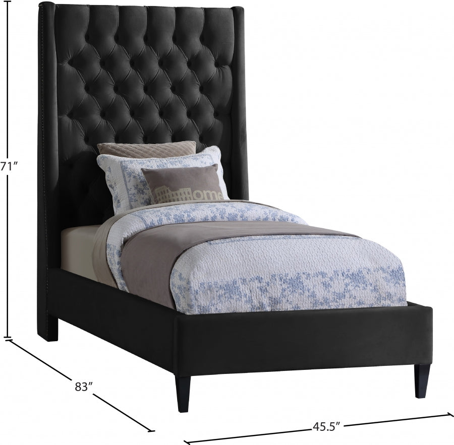 Fritz Black Velvet Twin Bed from Meridian - Luna Furniture