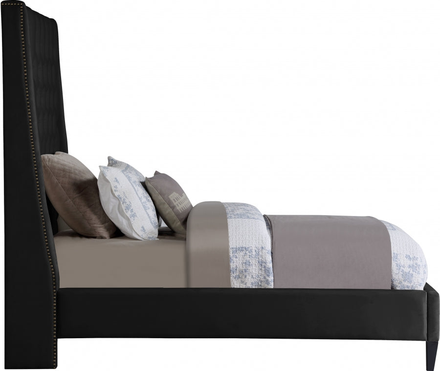 Fritz Black Velvet Twin Bed from Meridian - Luna Furniture