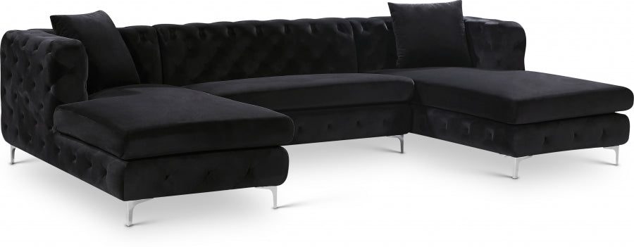 Gail Black Velvet 3-Piece Sectional from Meridian - Luna Furniture