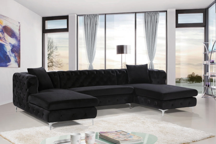 Gail Black Velvet 3-Piece Sectional from Meridian - Luna Furniture