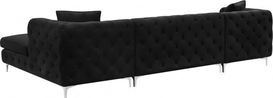 Gail Black Velvet 3-Piece Sectional from Meridian - Luna Furniture