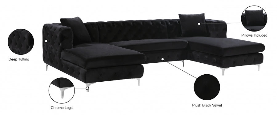 Gail Black Velvet 3-Piece Sectional from Meridian - Luna Furniture