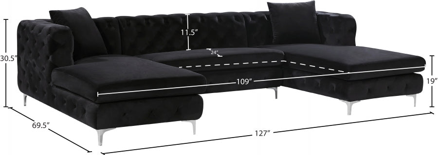 Gail Black Velvet 3-Piece Sectional from Meridian - Luna Furniture