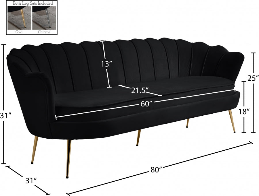 Gardenia Black Velvet Sofa from Meridian - Luna Furniture