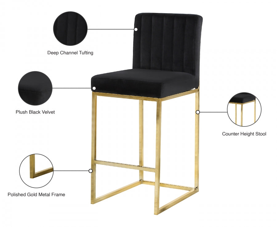 Giselle Black Velvet Counter Stool from Meridian - Luna Furniture