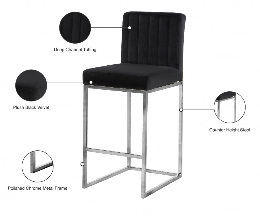 Giselle Black Velvet Counter Stool from Meridian - Luna Furniture