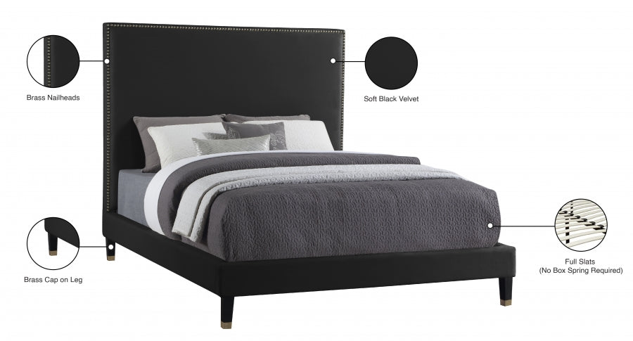 Harlie Black Velvet Queen Bed from Meridian - Luna Furniture