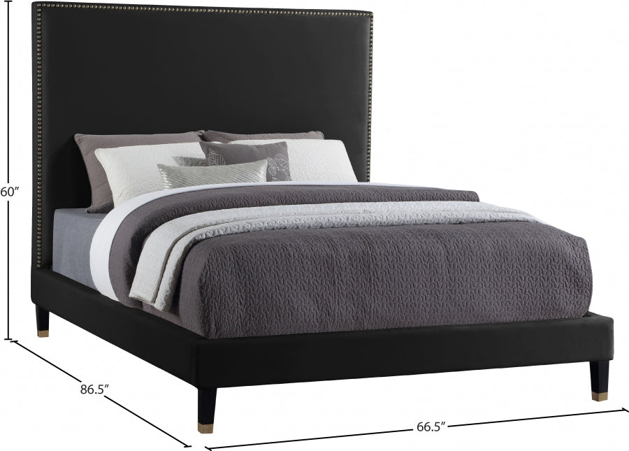 Harlie Black Velvet Queen Bed from Meridian - Luna Furniture