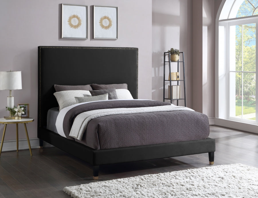 Harlie Black Velvet Queen Bed from Meridian - Luna Furniture