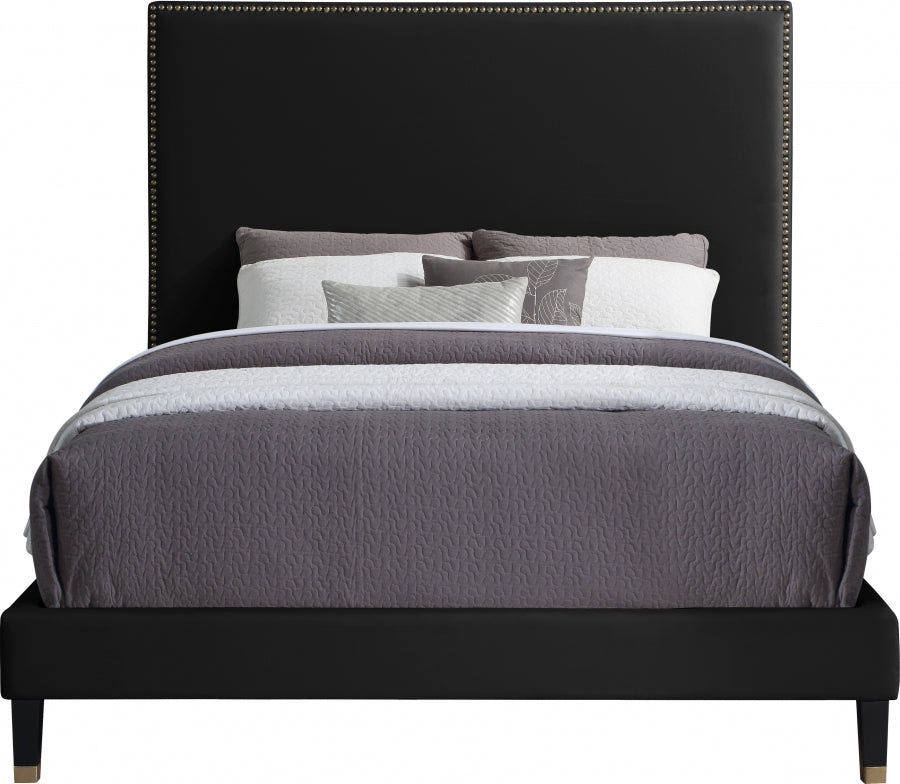 Harlie Black Velvet Queen Bed from Meridian - Luna Furniture