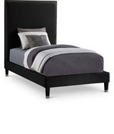 Harlie Black Velvet Twin Bed from Meridian - Luna Furniture