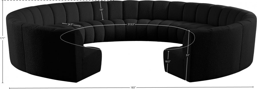 Infinity Black Boucle Fabric 11-Piece Sectional from Meridian - Luna Furniture