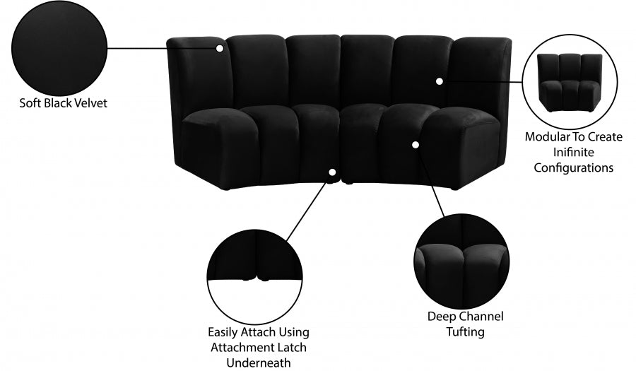 Infinity Black Modular Loveseat from Meridian - Luna Furniture