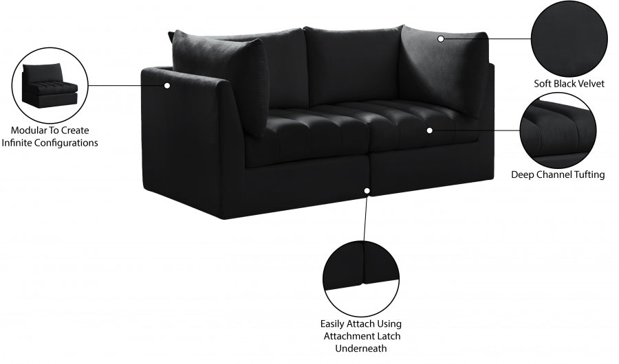 Jacob Black Velvet Modular Loveseat from Meridian - Luna Furniture