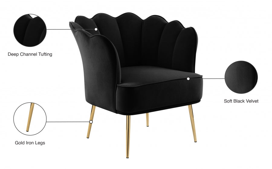 Jester Black Velvet Accent Chair from Meridian - Luna Furniture